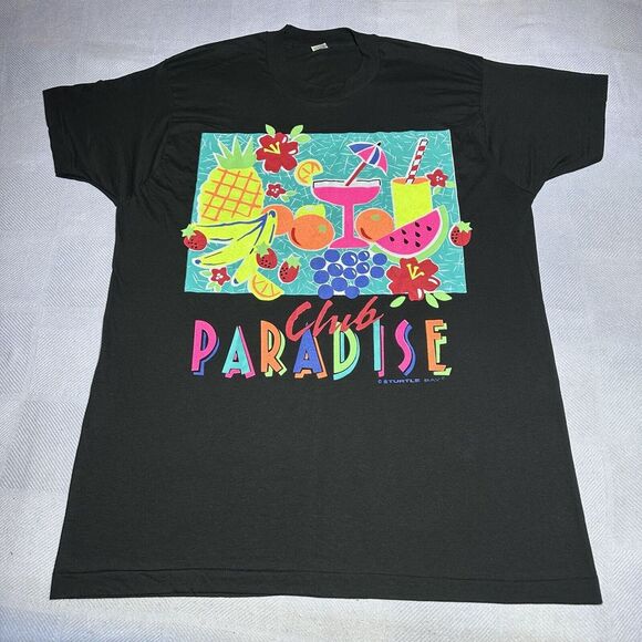 Vintage 1980s Club Paradise Turtle Bay Colorful Fruits Margaritas T-Shirt Sz 3XL - Picture 1 of 8